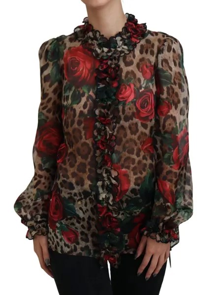 DOLCE - GABBANA Топ с леопардовым принтом и кружевной блузкой с оборками IT42/US8/M 1500usd