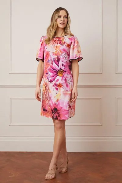 Платье прямого кроя с контрастной окантовкой и цветочным принтом Digital Wallis, розовый