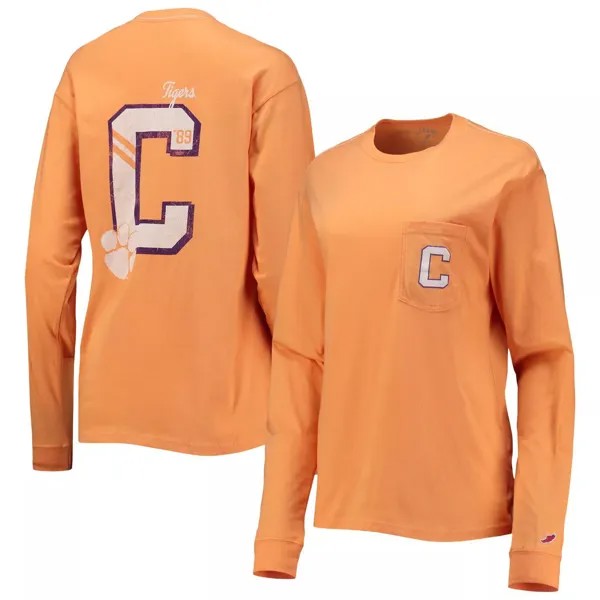 Оранжевая футболка большого размера с длинными рукавами и карманами для женской лиги, студенческая одежда Clemson Tigers