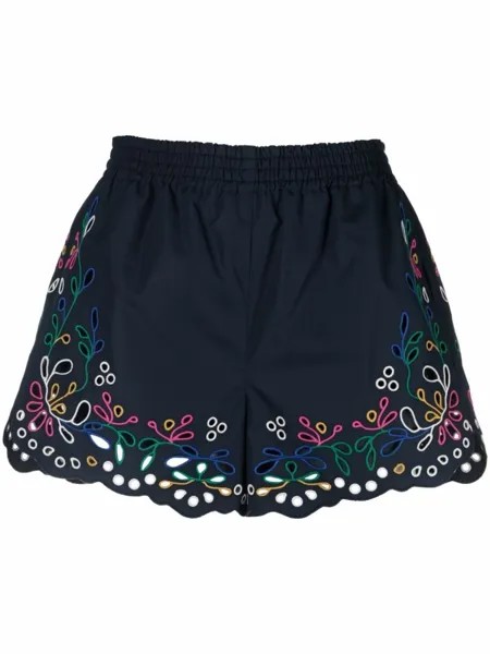 Chloé шорты с цветочной вышивкой, синий