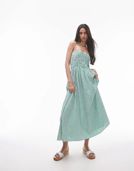 Topshop – Платье макси из зеленого поплина в полоску