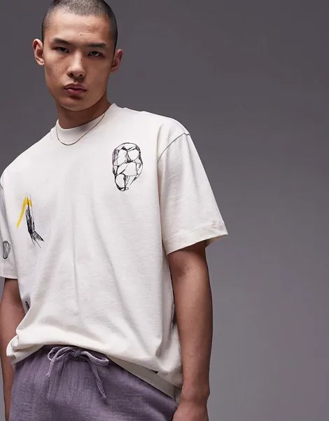 Футболка оверсайз Topman белого цвета с эскизами