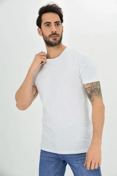 Мужская белая расклешенная базовая хлопковая футболка с круглым вырезом DYNAMO, белый