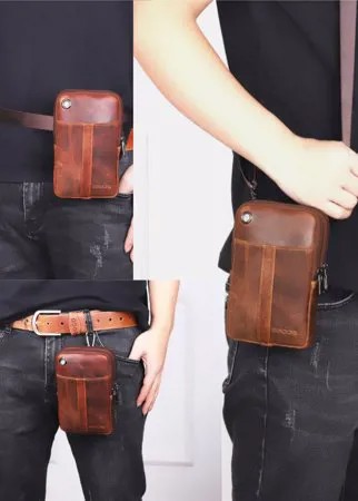 Мужчины Натуральная Кожа EDC Multi-carry Retro 6.5 дюймов Телефон Сумка Талия Сумка Кроссбоди Сумка Ремень Сумка