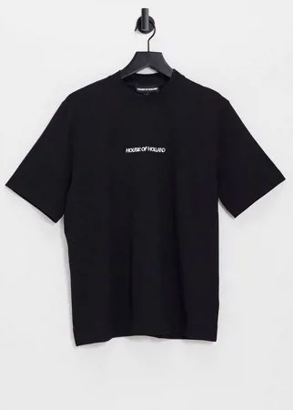 Черная хлопковая oversized-футболка с вышитым логотипом House Of Holland-Черный