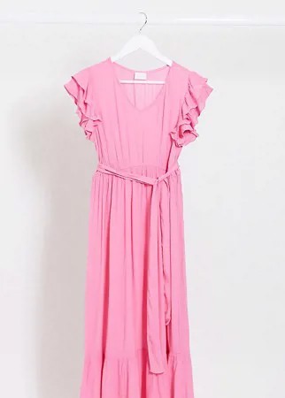 Розовое платье макси с оборками Mamalicious Maternity-Розовый цвет
