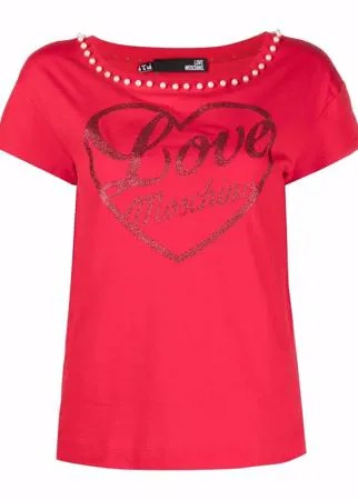 Love Moschino футболка с искусственным жемчугом и логотипом