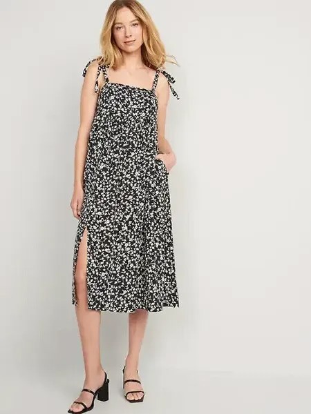Old Navy Black Свободное платье с завязками на плечах и цветочным принтом, размер 4X