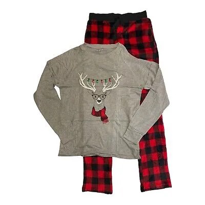 Holiday Famjams Мужская рубашка с длинным рукавом и брюки Пижамный комплект с оленями