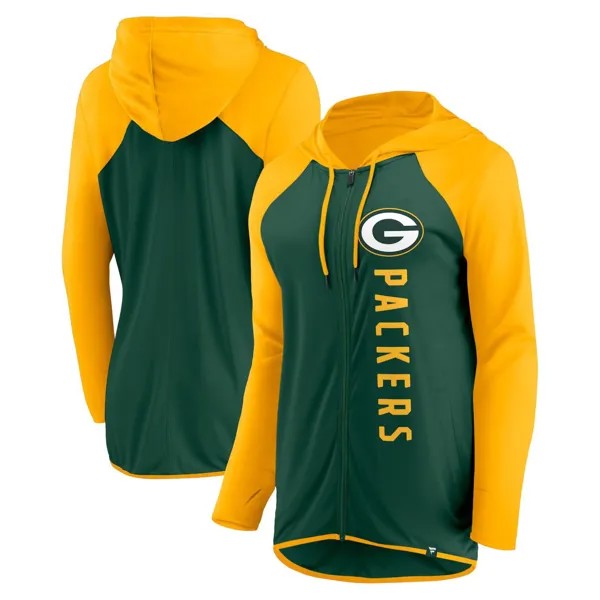 Женская толстовка с молнией во всю длину и логотипом Fanatics зеленого/золотого цвета Green Bay Packers Forever Fan Fanatics