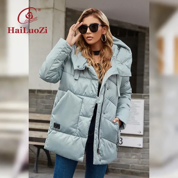 Женское пальто HaiLuoZi, модная короткая женская зимняя куртка, однотонные стеганые женские повседневные Элегантные парки из биологического х...