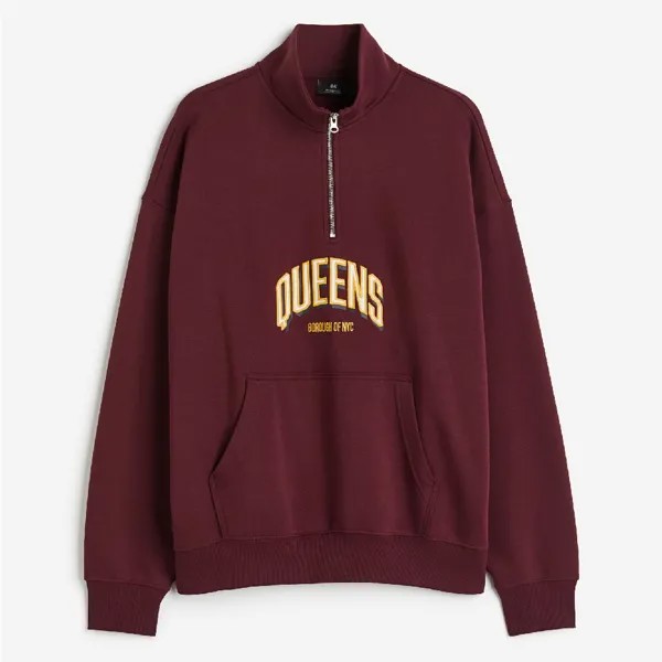Свитшот H&M Oversized Half-zip Queens, бордовый
