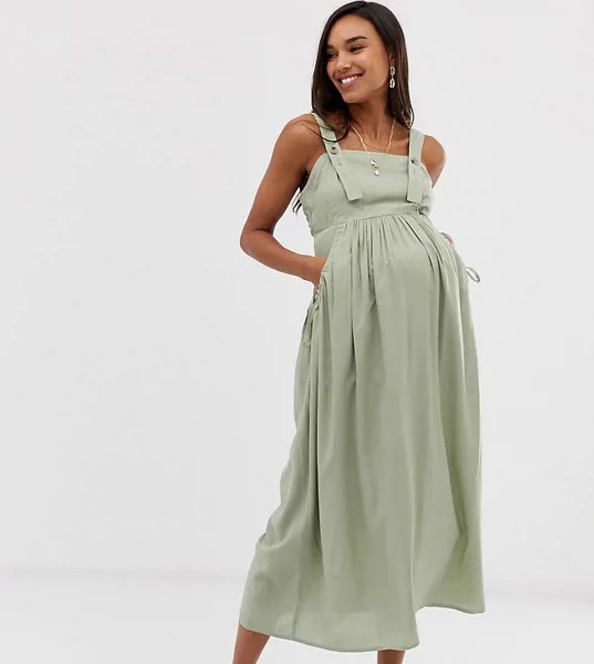 Сарафан миди с карманами ASOS DESIGN Maternity-Зеленый