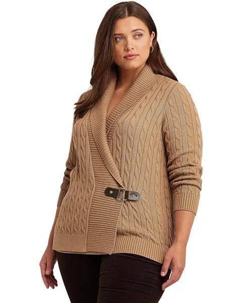 Свитер LAUREN Ralph Lauren Plus Size Buckled Cotton Sweater, кэмел