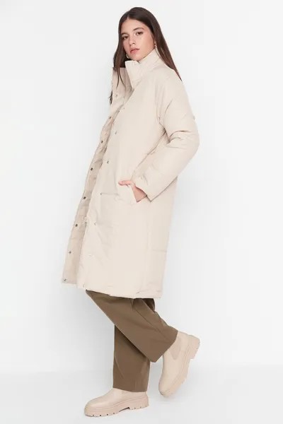 Зимняя куртка-пуховик с боковыми карманами Trendyol, бежевый