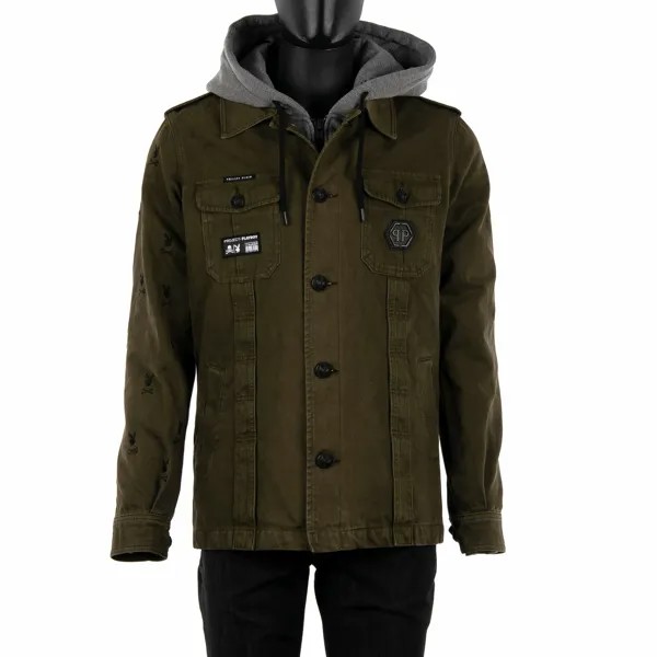 PHILIPP PLEIN x PLAYBOY Army Transformer Parka Jacket w. Толстовка с капюшоном Green Grey 08350