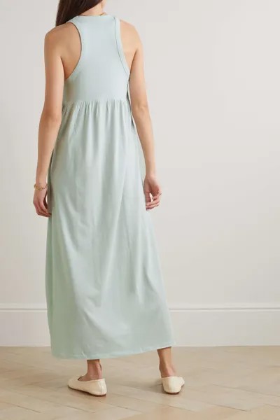 NINETY PERCENT Платье макси из органического хлопка и джерси со сборками, светло-синий
