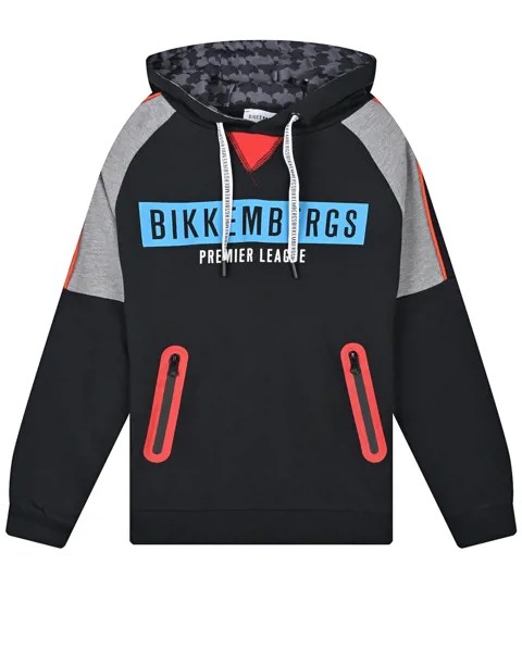 Черная толстовка-худи с серыми вставками Bikkembergs детская