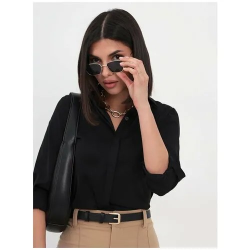 Блуза  Clariee, классический стиль, полуприлегающий силуэт, длинный рукав, размер 50-52, черный