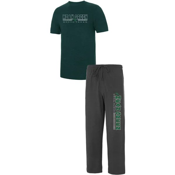 Мужская футболка Concepts Sport с принтом древесного угля/Kelly Green North Texas Mean Green Meter, футболка и брюки для сна