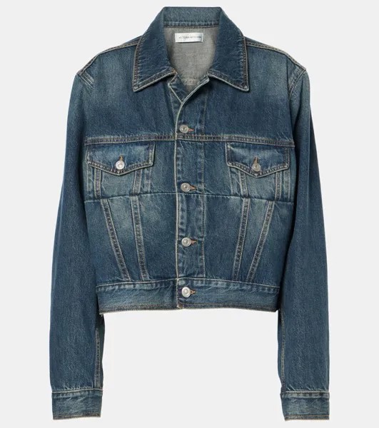 Укороченная джинсовая куртка Victoria Beckham, цвет heavy vintage indigo wash
