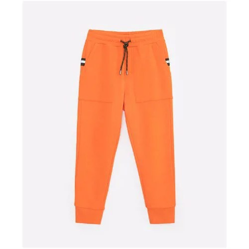 Брюки-джоггеры с карманами и светоотражающей тесьмой оранжевые Gulliver, цвет оранжевый, размер 152, модель 12211BJC5601