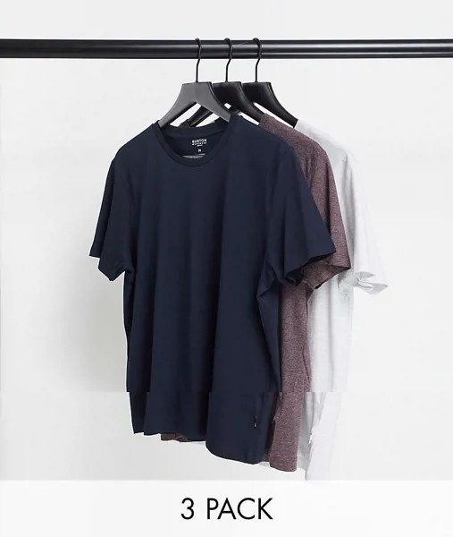 Набор из 3 футболок цвета морозный меланж, темно-синего и бордового цвета Burton Menswear-Многоцветный