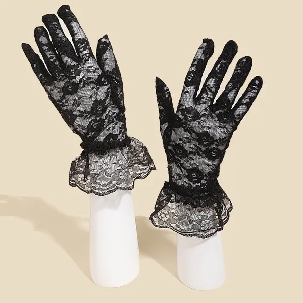 Кружевные перчатки с цветочным принтом