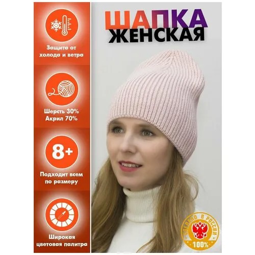 Шапка бини LanaCaps, демисезон/зима, размер 56-58, розовый
