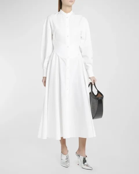 Платье-рубашка миди из поплина с корсетом Alexander McQueen, цвет White