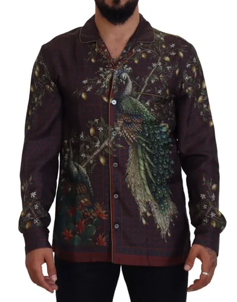 DOLCE - GABBANA Рубашка Бордо Страусиный Шелковый Атлас Повседневная Мужская IT3/XS Рекомендуемая цена 980 долларов США