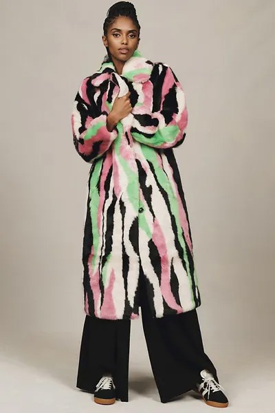 Длинное пальто в несколько полосок из искусственного меха Jakke Katie, цвет multi stripe