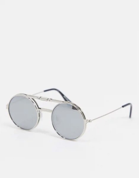 Очки в стиле унисекс в круглой откидной оправе серебристого цвета с зеркальными стеклами Spitfire Lennon-Серебряный