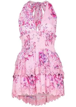 LoveShackFancy платье мини Deanna с вырезом халтер