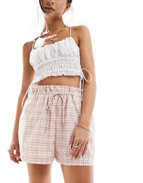Розовые шорты в клетку с рюшами ASOS DESIGN
