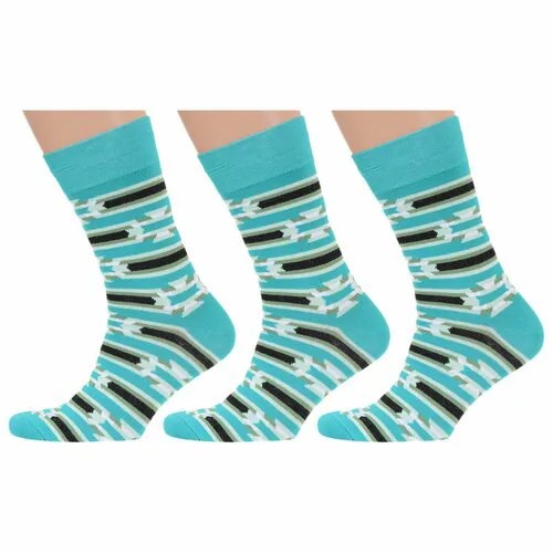 Носки MoscowSocksClub, комплект, 3 пары, размер 29, бирюзовый