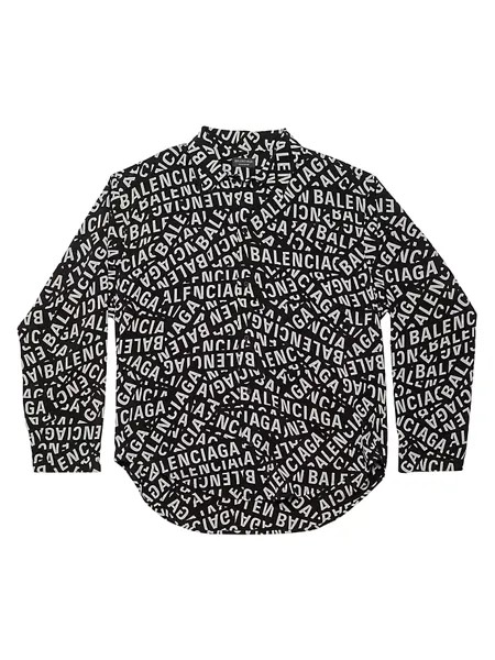 Рубашка в стиле минимализм в полоску с логотипом средней посадки Balenciaga, черный
