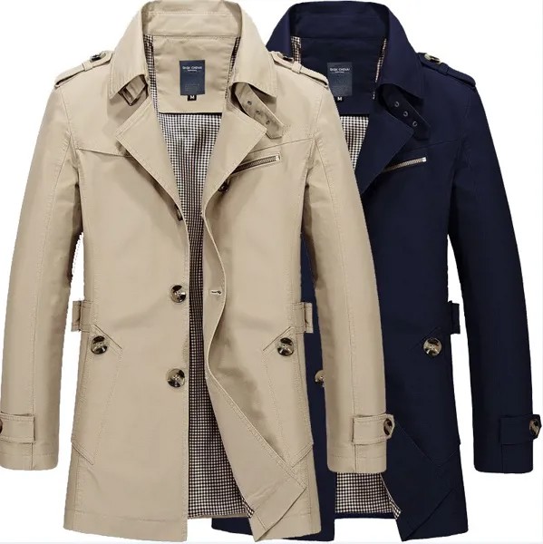 Ветровка мужская хлопковая, Модное Длинное приталенное деловое пальто, повседневный Тренч для работы, верхняя одежда, зима-осень