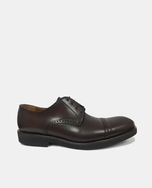 Мужские кожаные туфли на шнуровке с прямым и рубленым носком Roberto Ley, темно коричневый