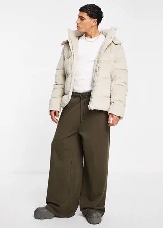 Бежевая вельветовая дутая куртка с отстегивающимся капюшоном ASOS DESIGN-Светло-бежевый цвет