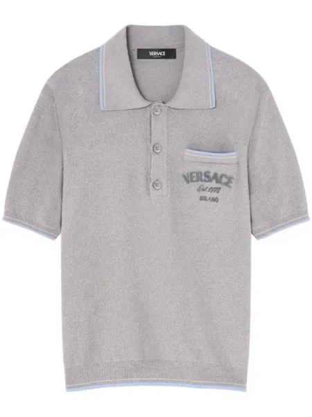 Versace махровая рубашка поло с логотипом, серый