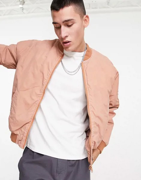 Выбеленный розовый бомбер в стиле oversized с карманом на молнии на рукаве ASOS DESIGN-Розовый цвет
