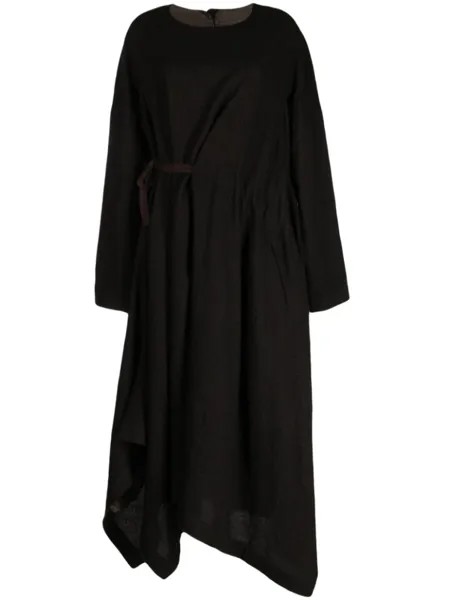 Ziggy Chen asymmetric wool midi dress, коричневый