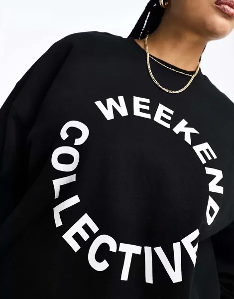 Черный свитшот в стиле оверсайз с логотипом ASOS Weekend Collective Curve