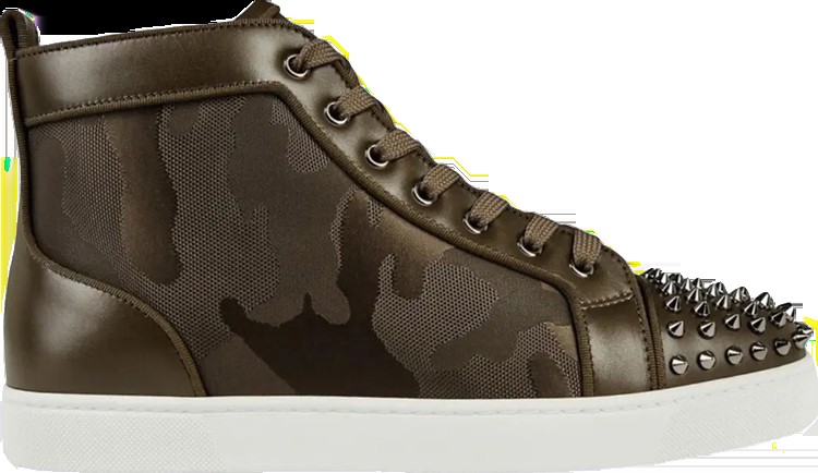 Кроссовки Christian Louboutin Lou Spikes Orlato Flat High 'Balmore Camo', зеленый