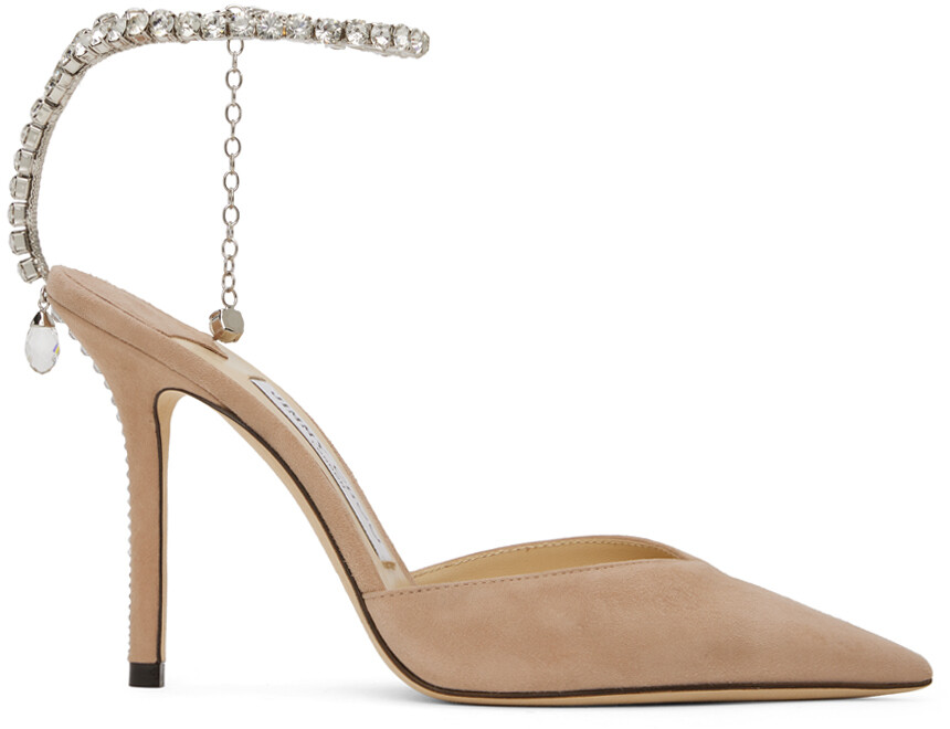 Розовые туфли Saeda на 100 каблуках Jimmy Choo, цвет Ballet pink/Crystal