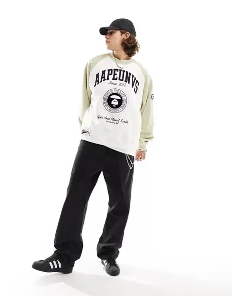 Бежевый университетский свитшот AAPE By A Bathing Ape