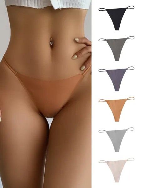 Shein Underwear&Sleepwear Basics, 6 Комплектов сексуальных однотонных трусиков для неявки Shein, мультиколор
