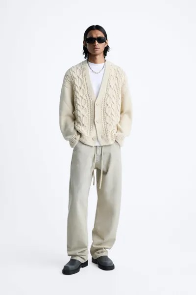Фактурный кардиган косой вязки ZARA, экру