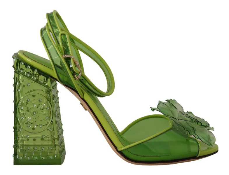 DOLCE - GABBANA Обувь Зеленые босоножки из плексигласа с кристаллами, каблук EU37 / US6,5 Рекомендуемая розничная цена 1500 долларов США